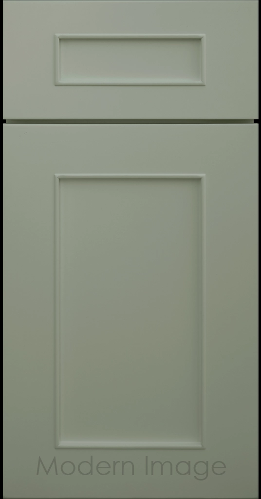 Chandler Shaker kitchen cabinet in Evergreen, showing the raised trim surrounding the center panel.